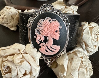Lolita cuff bracelet, skull gifts, gothic gifts, women’s leather cuff bracelet, skull bracelet, Lolita