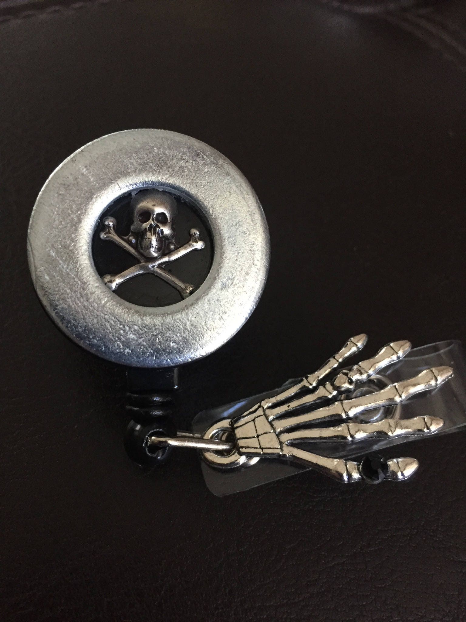 Halloween Rhinestones Skull Retractable ID Name Badge Holder