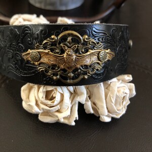 Bat bracelet leather cuff, bat gift, bat jewelry, gothic gift, Halloween, gothic cuff, leather bracelet, gothic bracelet, chunky bracelet image 2