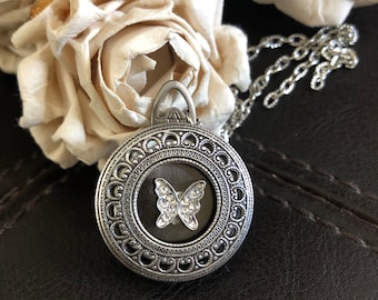 In memory locket, butterfly locket, butterfly jewelry, In memory jewelry, bridal bouquet remembrance charm,memorial gift,Grieving gift