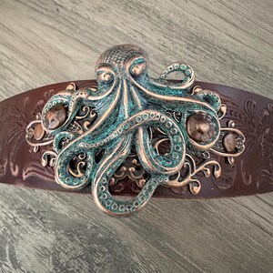Octopus leather cuff bracelet, Renaissance faire, cosplay, steampunk cuff, the kraken, Cthulhu,octopus jewelry, steampunk jewelry image 3