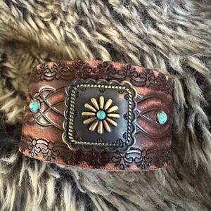 bracelet leather cuff, cowgirl bracelet, western bracelet, western jewelry, cowgirl jewelry, chunky bracelet, concho leather bracelet image 4