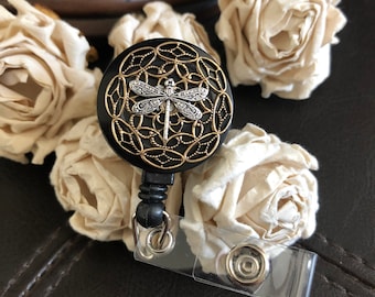 Dragonfly badge reel, dragonfly gift, badge clip, badge holder, retractable badge reel, id clip, id holder, name badge reel,