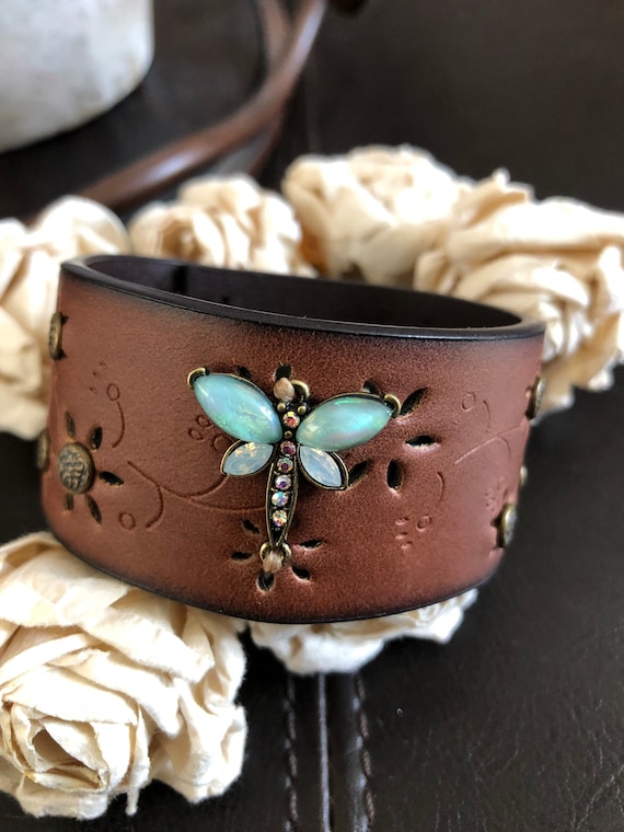 Dragonfly Bracelet Cuff Vegan Leather Bracelet Vegan Jewelry