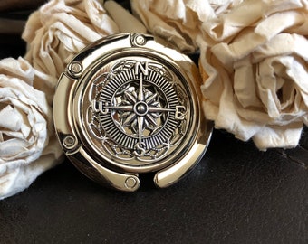 Compass purse hook, nautical gifts, table hook for purse, compass gift, purse holder, purse hanger, bag hook