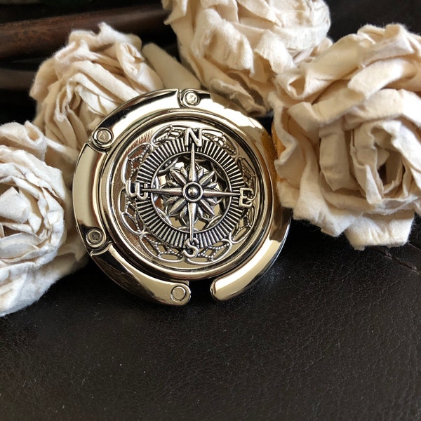 Compass purse hook, nautical gifts, table hook for purse, compass gift, purse holder, purse hanger, bag hook, diaper bag holder