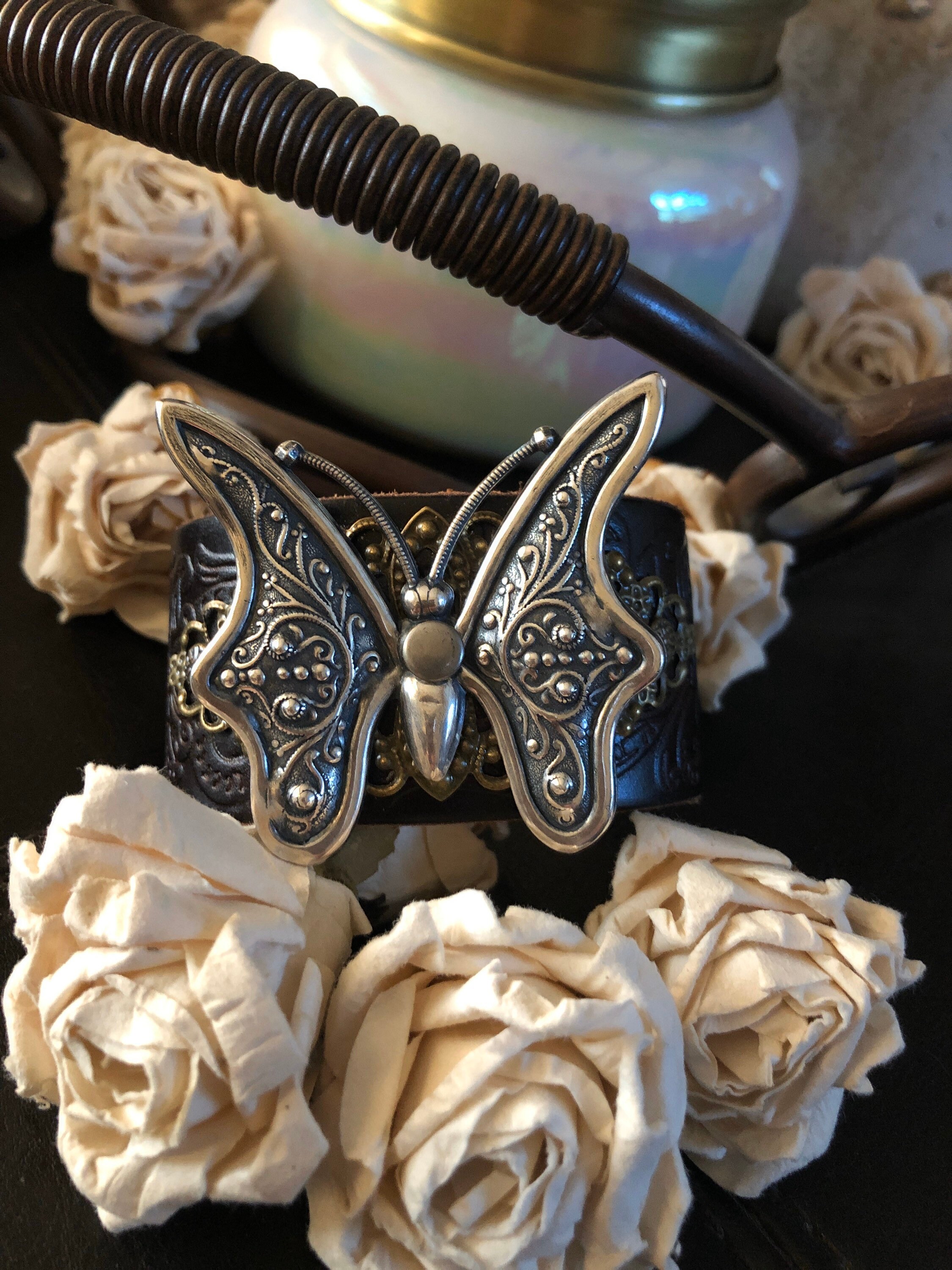 Butterfly bracelet leather cuff butterfly gift butterfly Etsy