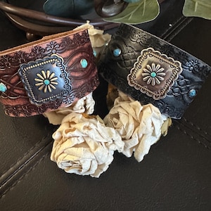 bracelet leather cuff, cowgirl bracelet, western bracelet, western jewelry, cowgirl jewelry, chunky bracelet, concho leather bracelet image 1