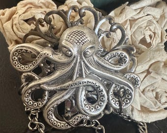 Octopus Chatelaine, Crafting Tool Holder, octopus gifts, Antiqued silver
