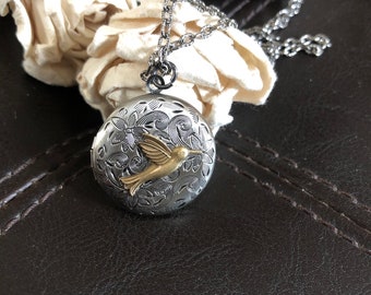 Hummingbird locket, Hummingbird gifts, hummingbird jewelry, memory jewelry,hummingbird necklace, keepsake jewelry,