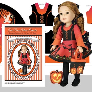 14 inch Witch Dress and Bag Kit To Sew - Fits Doll Shown & Similar Doll Bodies - Fabric Panel+Notions+Illustrated Sewing Guide Booklet