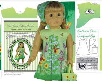 SPRING SALE! Easy To Sew! 18 inch Birdhouse Kit -Dress-Kerchief-Bag -Fits Doll Shown & Similar 18 inch Dolls-Fabric Panel+Trims+Sewing Guide