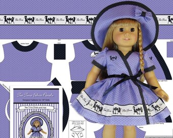 18 inch Tea Time Doll Clothes Kit - Lilac - Dress and Hat Fit 18" Doll Shown & Similar Doll Bodies - Fabric Panel+Trims+Sewing Guide Booklet