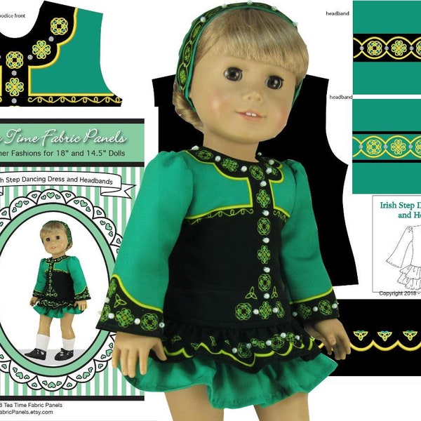 18 inch "Irish Step Dancing Outfit" Kit To Sew - Fits Doll Shown & Similar Doll Bodies- Fabric Panel+Trims+Illustrated Sewing Guide Booklet