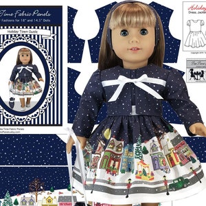 18-Zoll-Baumwoll-Kit ""Holiday Town"" zum Nähen - Kleid+Jacke+Geldbörse - passend für abgebildete Puppe + ähnliche Puppen- Stoff + Borte + bebilderte Nähanleitung."