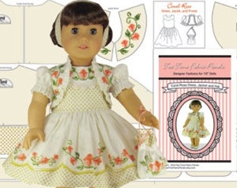 18 inch Coral Rose Dress Kit To Sew - Dress-Vest-Purse - Fits Doll Shown & Similar 18" Doll Bodies - Fabric Panel+Trims+Sewing Guide Booklet