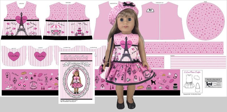 18 inch "I Love Paris" Kit To Sew - Dress+Purse+Beret - Fits Doll Shown & Similar 18" Dolls - Fabric+Trims+Illustrated Sewing Guide Booklet image 8