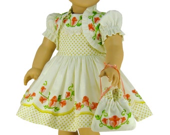 18 inch "Coral Rose Outfit" Kit To Sew- Dress+Vest+Purse- Fits Doll Shown+Similar Dolls- Fabric Panel+Trims+Illustrated Sewing Guide Booklet