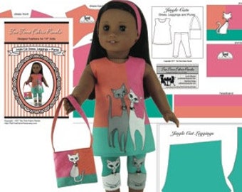 18 inch Jingle Cats Kit To Sew - Tunic+Leggings+Purse - Fits Doll Shown & Similar 18" Doll Bodies - Fabric Panel+Trims+Sewing Guide Booklet