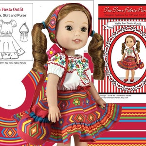 14 inch Fiesta Fun Kit To Sew - Skirt+Blouse+Purse - Fits Doll As Shown & Similar 14" or 14.5" Doll Bodies - Fabric Panel+Trims+Sewing Guide