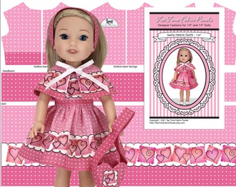 SPRING SALE! 14 inch Pink “Swirly Hearts Outfit” Kit To Sew - Fits Doll Shown + Similar 14” Dolls - Fabric Panel+Trims+Sewing Guide Booklet
