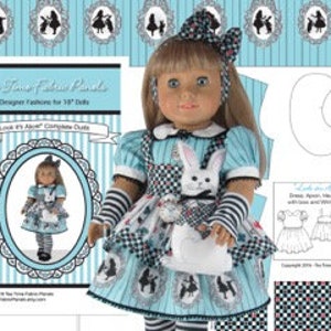 18 Inch Look It's Alice! Kit To Sew - Costume + White Rabbit - Fits Doll Shown & Similar 18" Dolls - 2 Fabric Panels+Trims+Sewing Guide