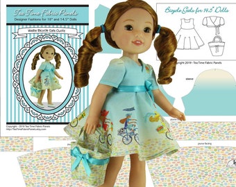 SPRING SALE! 14 inch Bicycle Girls Kit To Sew - Dress+Purse - Fits Doll Shown & Similar 14” Dolls - Fabric Panel+Trims+Sewing Guide