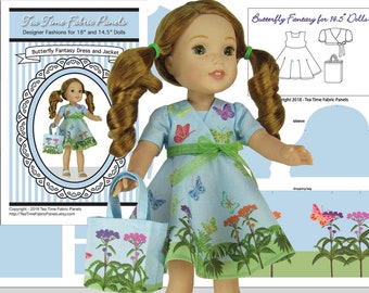 SPRING SALE! 14 inch Butterfly Fantasy Kit To Sew - Dress+Jacket+Purse -Fits Doll Shown & Similar 14" Dolls -Fabric Panel+Trims+Sewing Guide