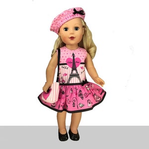 18 inch "I Love Paris" Kit To Sew - Dress+Purse+Beret - Fits Doll Shown & Similar 18" Dolls - Fabric+Trims+Illustrated Sewing Guide Booklet image 7