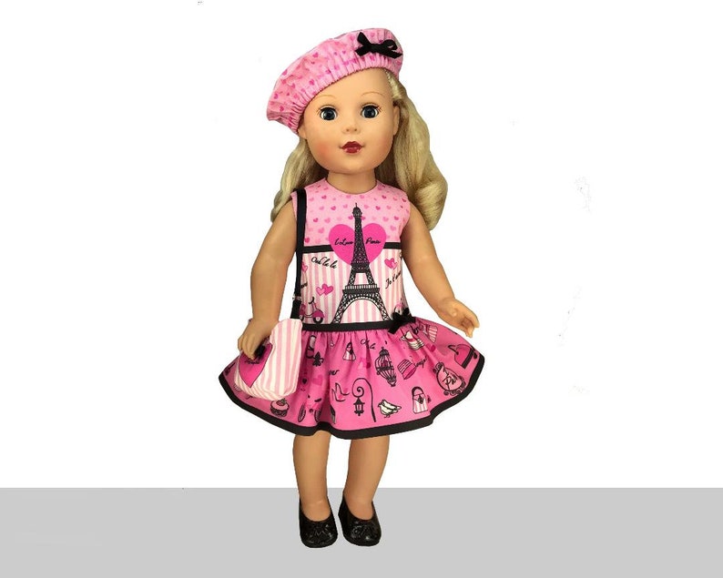 18 inch "I Love Paris" Kit To Sew - Dress+Purse+Beret - Fits Doll Shown & Similar 18" Dolls - Fabric+Trims+Illustrated Sewing Guide Booklet image 7