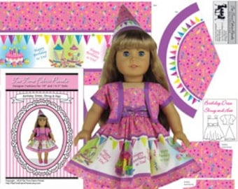 18 inch Birthday Dress Kit To Sew - Pink - Fits Doll Shown & Similar 18 inch  Dolls - Fabric Panel+Notions+Illustrated Sewing Guide Booklet