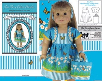 Kit "Daisy Outfit" da 18 pollici - FACILE da cucire! Prendisole+Coprispalle+Borsa – Adatto alla bambola mostrata e a bambole simili – Pannello in tessuto+Rifiniture+Guida al cucito illustrata