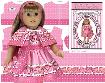 SPRING SALE! 18 inch Pink “Swirly Hearts Outfit” Kit To Sew - Fits Doll Shown + Similar 18" Dolls - Fabric Panel+Trims+Sewing Guide