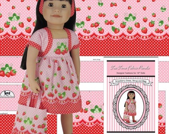 SPRING SALE! Easy To Sew! 18 inch Strawberry Outfit to Sew -Fits Doll Shown & Similar 18" Dolls -Fabric Panel+Trims+Illustrated Sewing Guide