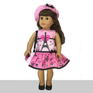 18 inch "I Love Paris" Kit To Sew - Dress+Purse+Beret - Fits Doll Shown & Similar 18" Dolls - Fabric+Trims+Illustrated Sewing Guide Booklet image 3