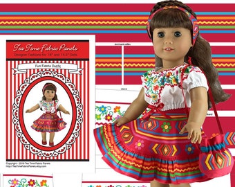 18 inch Fiesta Fun Kit To Sew - Skirt+Blouse+Purse - Fits Doll Shown & Similar 18 inch Doll Bodies - Fabric Panel+Trims+Sewing Guide