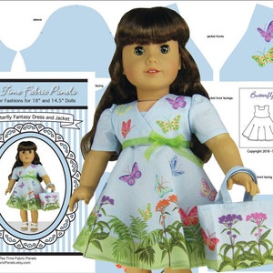 Outfit Kit für 18-Zoll-Puppen mit Schmetterlingsmotiv - Kleid+Jacke+Geldbörse - passend für 18-Zoll-Puppe abgebildet mit ähnlichen Puppen