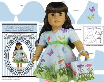 SPRING SALE! 18 inch Butterfly Fantasy Kit To Sew-Dress+Jacket+Purse-Fits 18" Doll Shown+Similar Doll Bodies -Fabric Panel+Trims+Guide