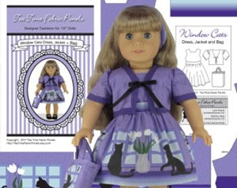 18 inch Window Cats Kit To Sew - Dress+Jacket+Bag - Fits Doll Shown & Similar 18" Doll Bodies - Fabric Panel+Trims+Illustrated Sewing Guide