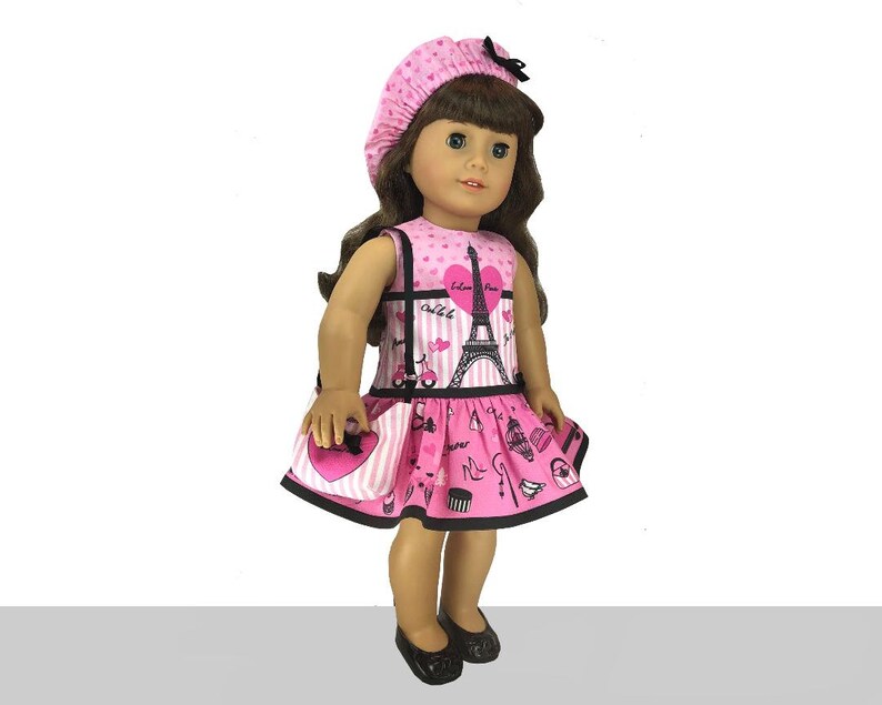 18 inch "I Love Paris" Kit To Sew - Dress+Purse+Beret - Fits Doll Shown & Similar 18" Dolls - Fabric+Trims+Illustrated Sewing Guide Booklet image 5