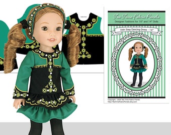 14 inch Irish Step Dancing Kit To Sew - Fits Doll Shown & Similar 14" Doll Bodies - Fabric Panel+Trims+Illustrated Sewing Guide Booklet