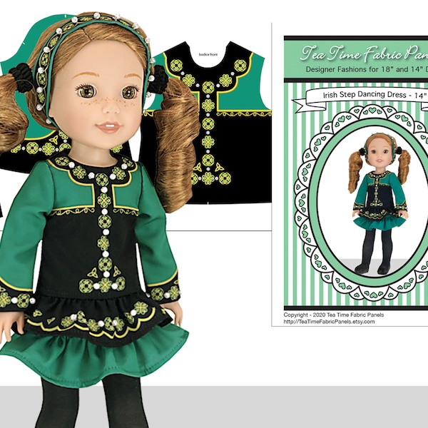 14 inch "Irish Step Dancing Kit" To Sew - Fits Doll Shown & Similar 14" Doll Bodies - Fabric Panel+Trims+Illustrated Sewing Guide Booklet