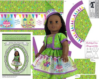 18 inch Birthday Dress Kit To Sew - Lime- Fits Doll Shown & Similar 18 inch  Doll Bodies - Fabric Panel+Notions+Illustrated Sewing Guide