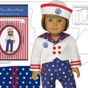 18 inch "Sailor Suit" Kit To Sew - Jacket+Pants+Hat - Fits 18 inch Doll Shown & Similar Doll Bodies- Fabric Panel+Trims+Sewing Guide Booklet