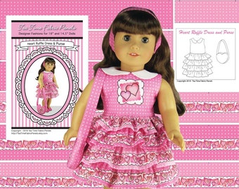 SPRING SALE! 18 inch Heart Ruffles Dress Kit To Sew - Fits Doll Sown & Similar Bodies -Fabric Panel+Trims+ Illustrated Sewing Guide Booklet