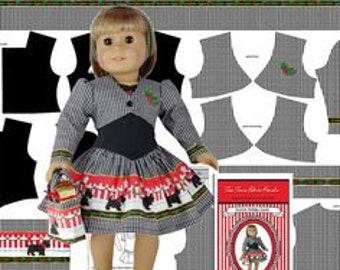 18 inch "Scotties Holiday" Kit to Sew - Dress+Jacket+Bag - Fits 18 inch Doll Shown + Similar - Fabric+  Panel+Trims+Illustrated Sewing Guide