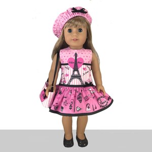 18 inch "I Love Paris" Kit To Sew - Dress+Purse+Beret - Fits Doll Shown & Similar 18" Dolls - Fabric+Trims+Illustrated Sewing Guide Booklet image 2