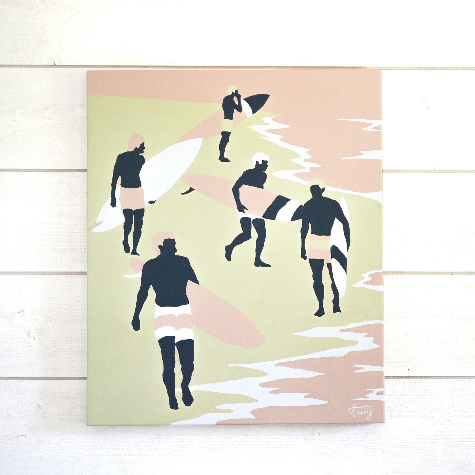 Shaun/Surf Art Peinture Decoration Vintage Photo Portrait Longboard Vague Eau Bleu Ocean