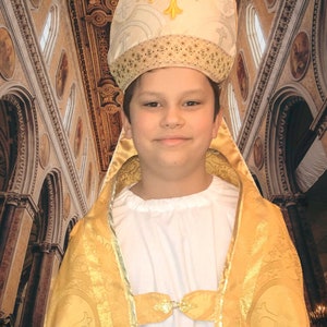 Bishop vestments including cope and mitre, bishop costume, Pontifical high mass for playing mass,  boys bishop costume.