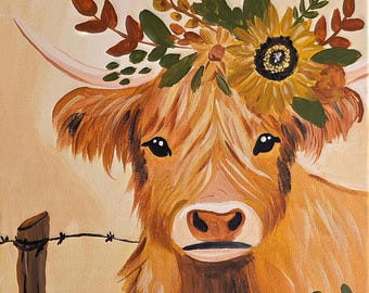 Highland Cow Painting Kit – Paint Your Own Canvas Panel , Acrylic Art